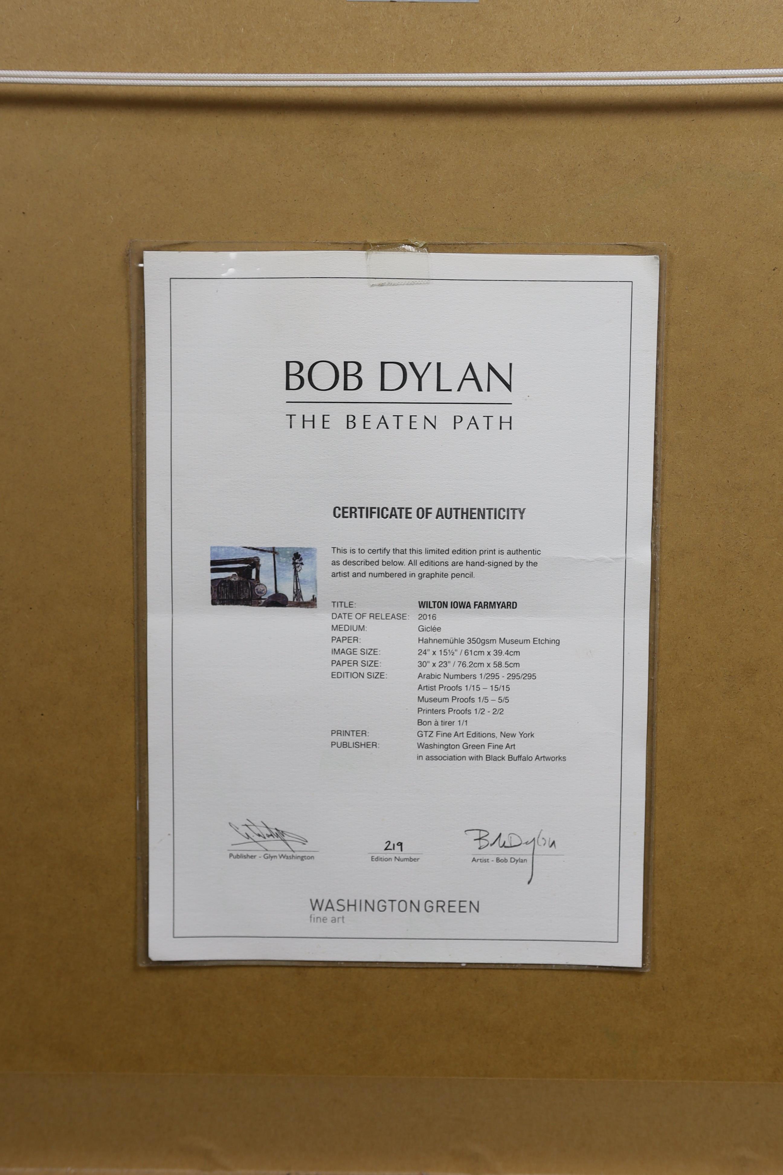 Bob Dylan (American, b.1941), 'Wilton Iowa Farmyard', from The Beaten Path series, giclée in colours on Hahnemühle 350gsm wove paper, 2016, 58 x 76 cm